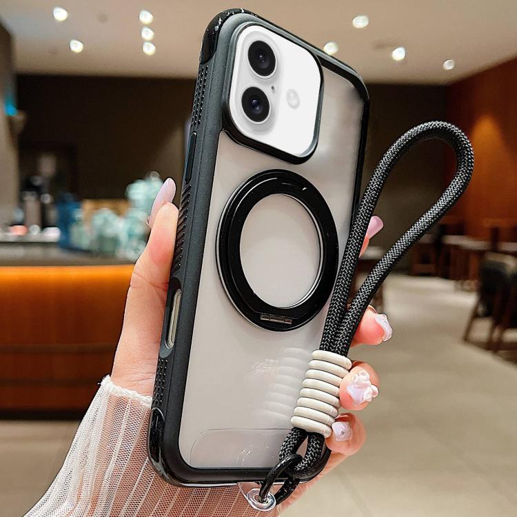 Solid Color Edge Transparency Rotation Holder MagSafe Phone Case with Wrist Strap, For iPhone 17 Pro Max, For iPhone 17 Pro, For iPhone 17