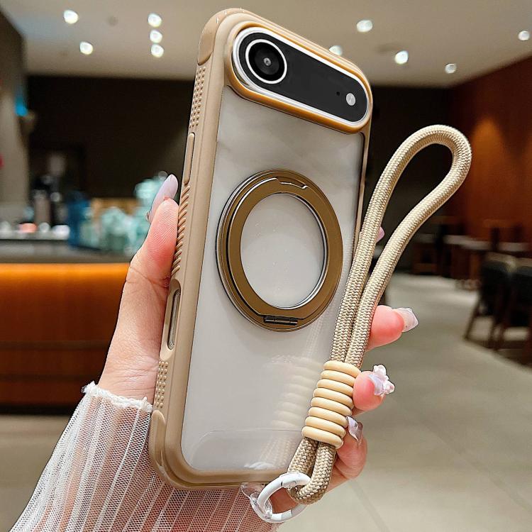 Solid Color Edge Transparency Rotation Holder MagSafe Phone Case with Wrist Strap, For iPhone Air, For iPhone 16 Pro Max, For iPhone 16 Pro