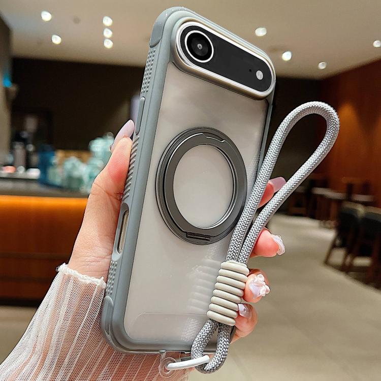 Solid Color Edge Transparency Rotation Holder MagSafe Phone Case with Wrist Strap, For iPhone Air, For iPhone 16 Pro Max, For iPhone 16 Pro