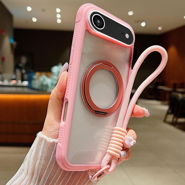 Solid Color Edge Transparency Rotation Holder MagSafe Phone Case with Wrist Strap, For iPhone Air, For iPhone 16 Pro Max, For iPhone 16 Pro