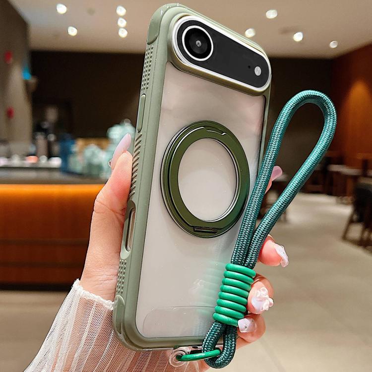 Solid Color Edge Transparency Rotation Holder MagSafe Phone Case with Wrist Strap, For iPhone Air, For iPhone 16 Pro Max, For iPhone 16 Pro