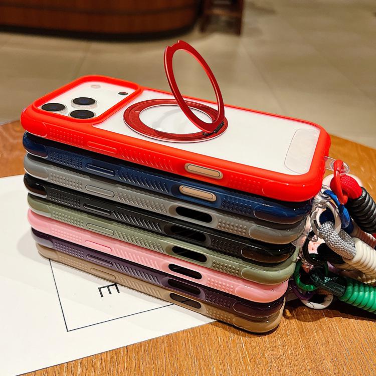 Solid Color Edge Transparency Rotation Holder MagSafe Phone Case with Wrist Strap, For iPhone 17 Pro Max, For iPhone 17 Pro, For iPhone 17