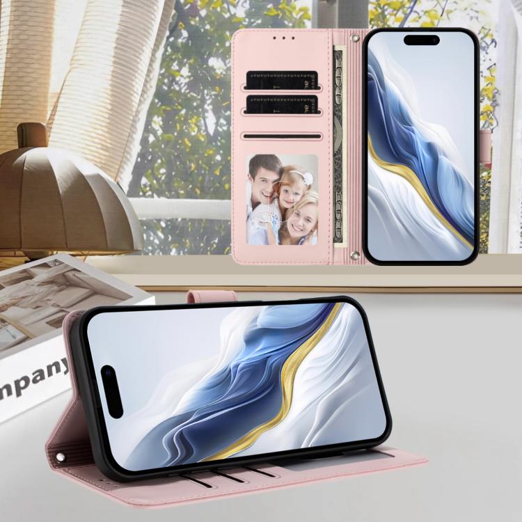 Embossed Heart Cat Leather Phone Case with Hand Strap, For iPhone Air, For iPhone 16 Pro Max