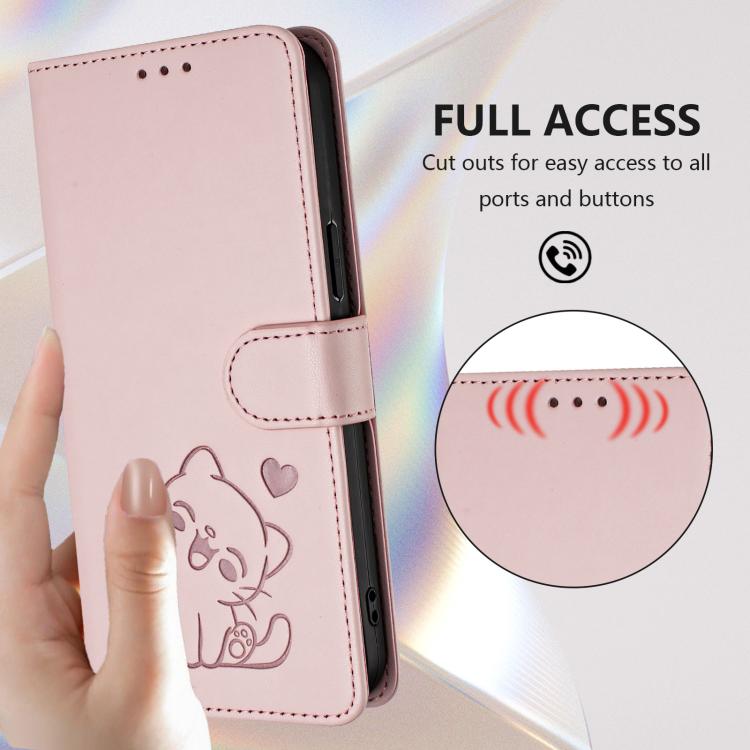 Embossed Heart Cat Leather Phone Case with Hand Strap, For iPhone Air, For iPhone 16 Pro Max