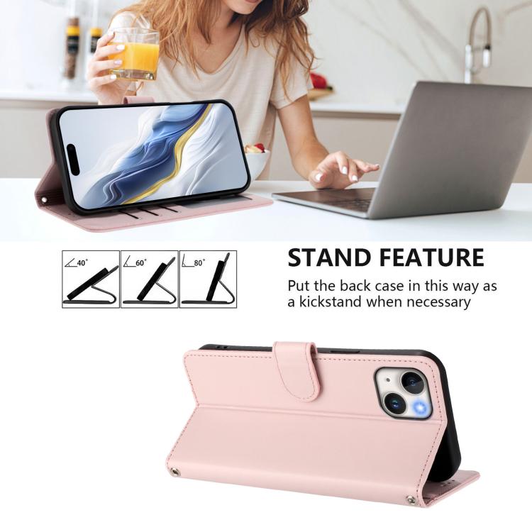 Embossed Heart Cat Leather Phone Case with Hand Strap, For iPhone 14 / 13, For iPhone 14 Pro