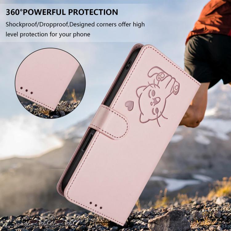 Embossed Heart Cat Leather Phone Case with Hand Strap, For iPhone 13 Pro Max, For iPhone 13 Pro