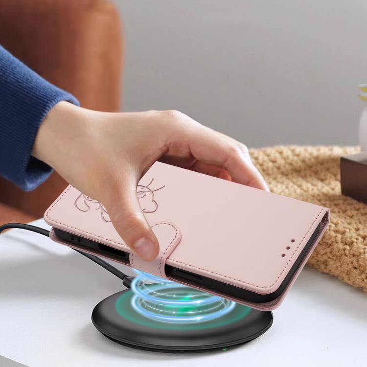 Embossed Heart Cat Leather Phone Case with Hand Strap, For iPhone XR, For iPhone XS Max