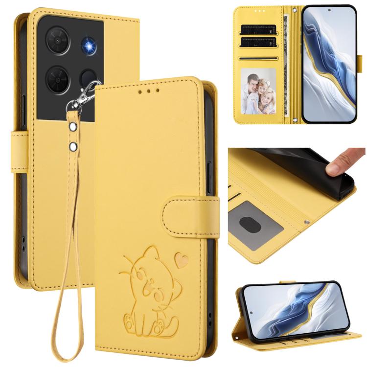 Embossed Heart Cat Leather Phone Case with Hand Strap, For TCL 60R, For TCL 503