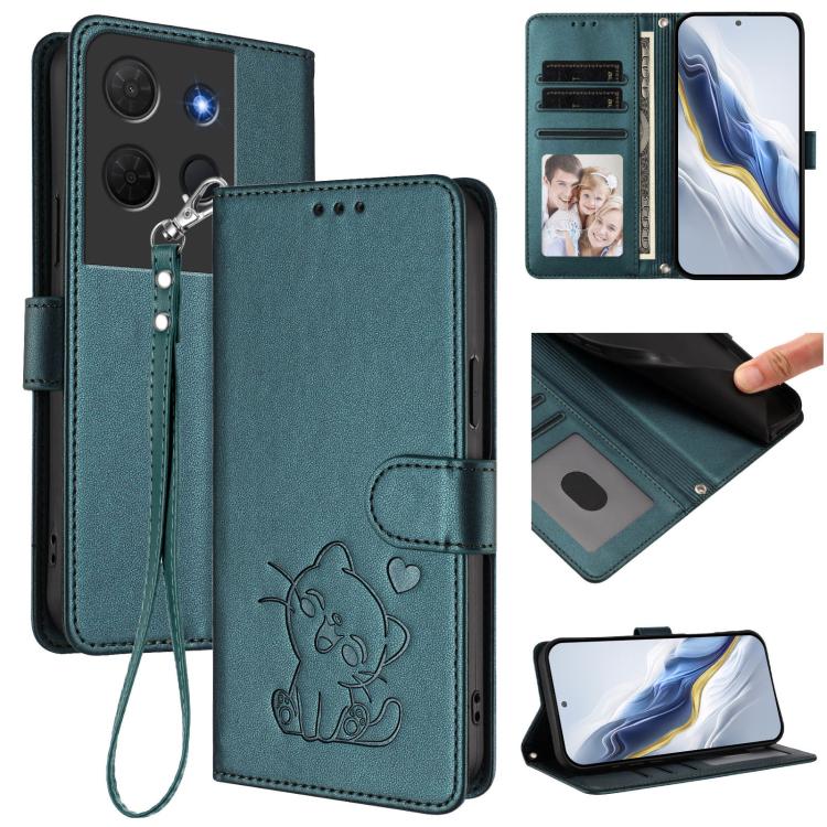 Embossed Heart Cat Leather Phone Case with Hand Strap, For TCL 60R, For TCL 503