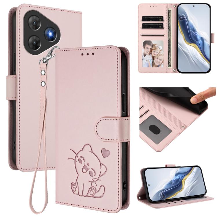 Embossed Heart Cat Leather Phone Case with Hand Strap, For Blackview Oscal Flat 2 / 2C, For Blackview SHARK 6
