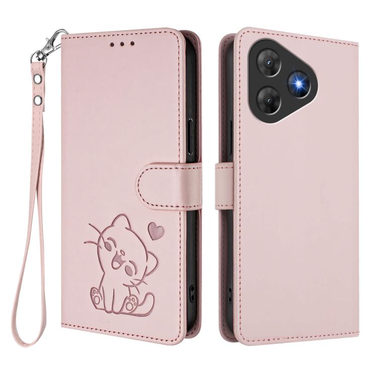 Embossed Heart Cat Leather Phone Case with Hand Strap, For Blackview Oscal Flat 2 / 2C, For Blackview SHARK 6