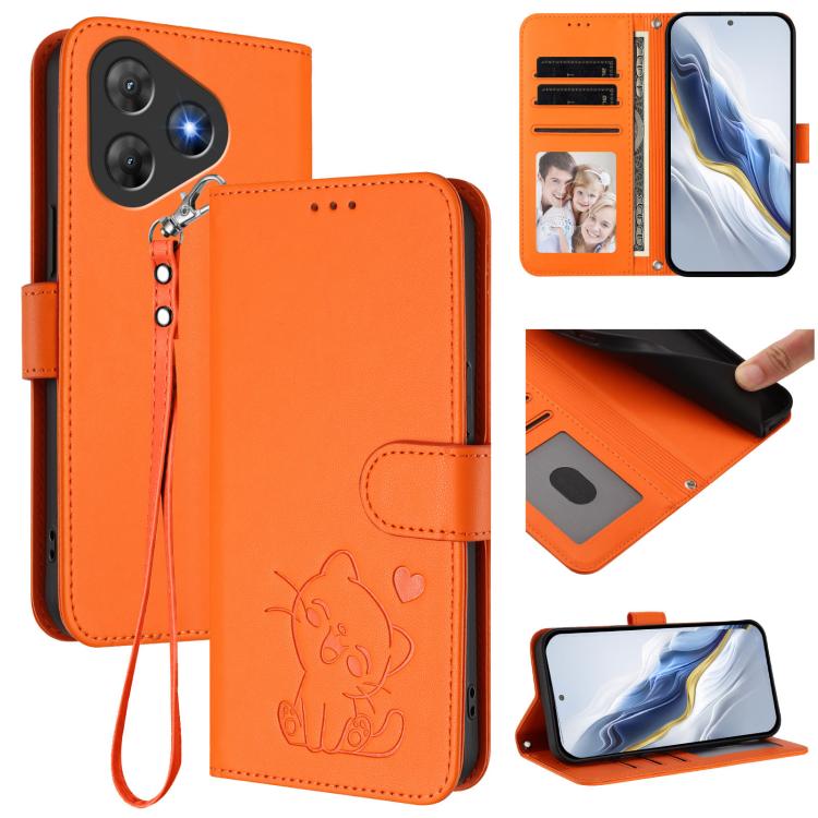 Embossed Heart Cat Leather Phone Case with Hand Strap, For Blackview Oscal Flat 2 / 2C, For Blackview SHARK 6
