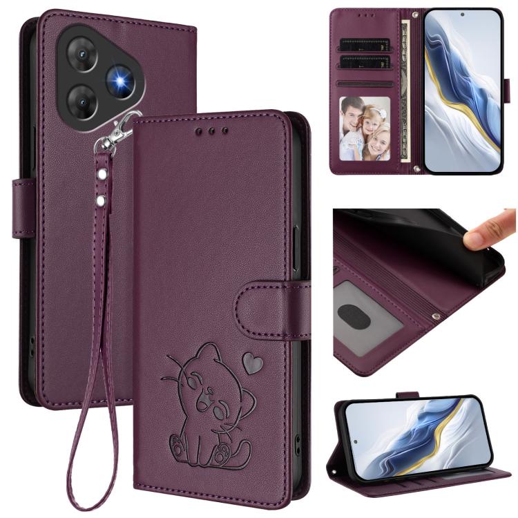 Embossed Heart Cat Leather Phone Case with Hand Strap, For Blackview Oscal Flat 2 / 2C, For Blackview SHARK 6