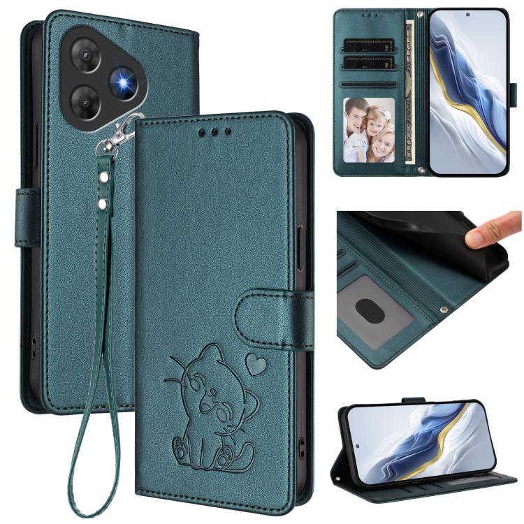Embossed Heart Cat Leather Phone Case with Hand Strap, For Blackview Oscal Flat 2 / 2C, For Blackview SHARK 6