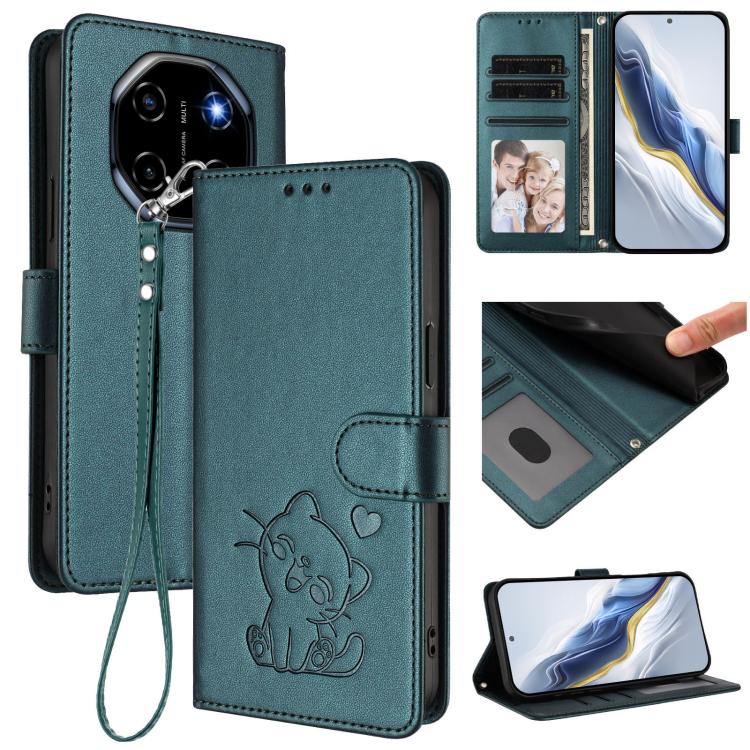 Embossed Heart Cat Leather Phone Case with Hand Strap, For Blackview Oscal Flat 2 / 2C, For Blackview SHARK 6
