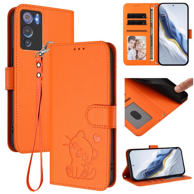 Embossed Heart Cat Leather Phone Case with Hand Strap, For Doogee Note 56 / Note 56 Pro, For Doogee N60 Pro