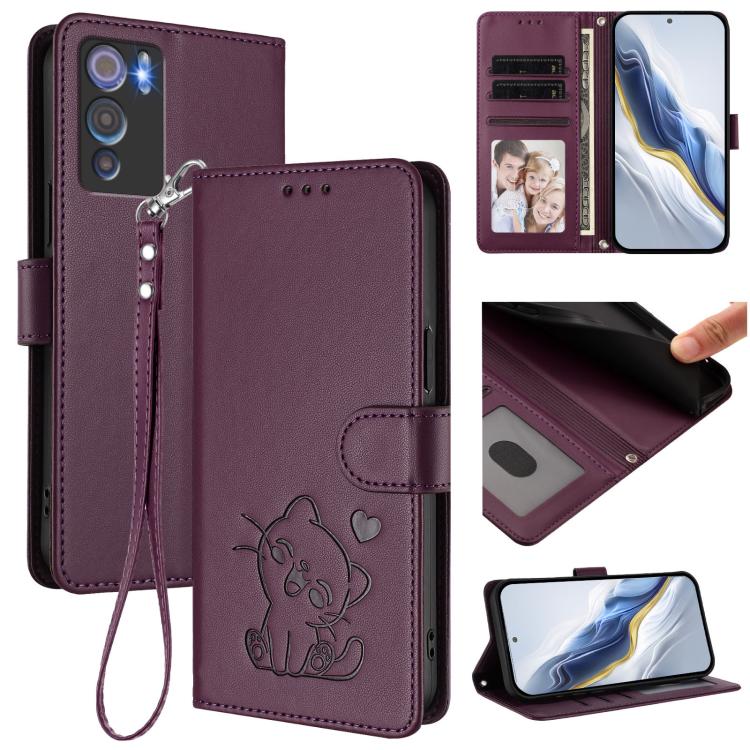 Embossed Heart Cat Leather Phone Case with Hand Strap, For Doogee Note 56 / Note 56 Pro, For Doogee N60 Pro