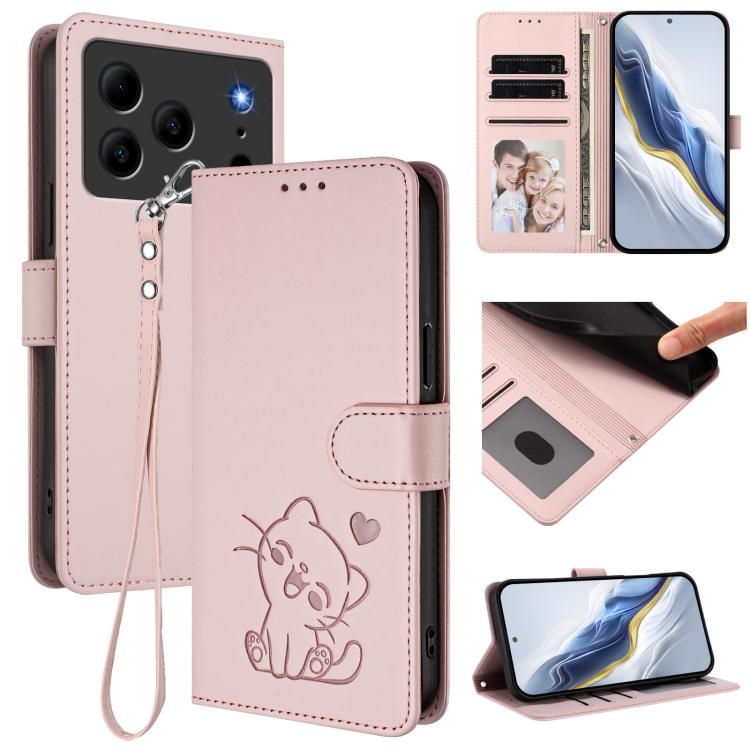 Embossed Heart Cat Leather Phone Case with Hand Strap, For Doogee Note 56 / Note 56 Pro, For Doogee N60 Pro
