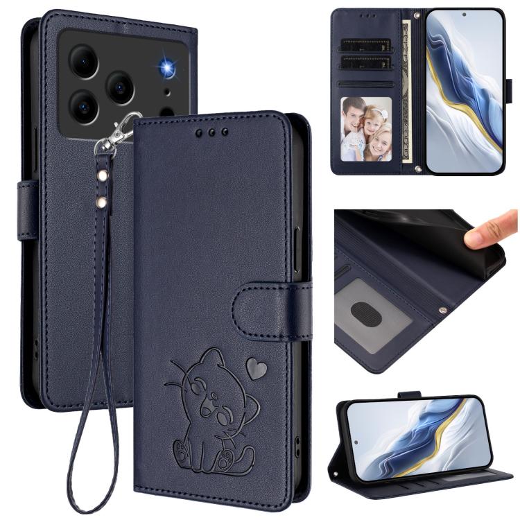 Embossed Heart Cat Leather Phone Case with Hand Strap, For Doogee Note 56 / Note 56 Pro, For Doogee N60 Pro