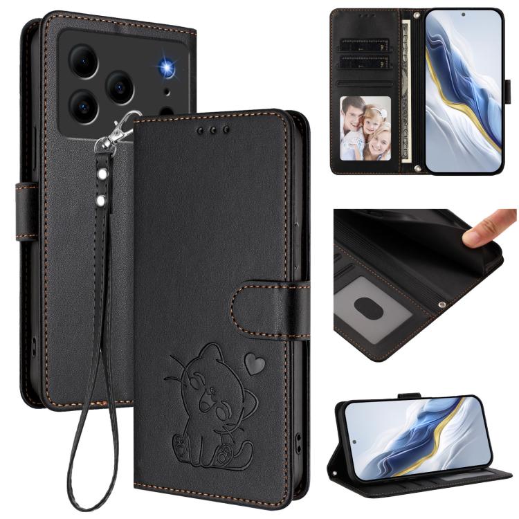 Embossed Heart Cat Leather Phone Case with Hand Strap, For Doogee Note 56 / Note 56 Pro, For Doogee N60 Pro