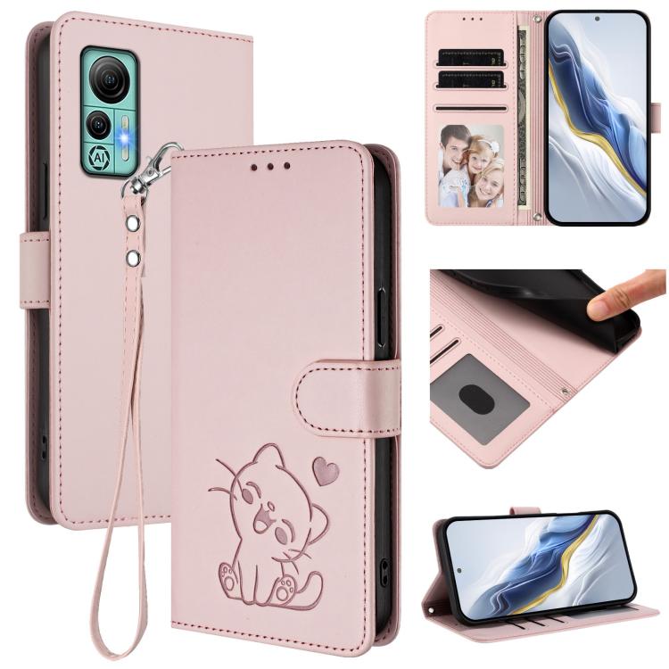 Embossed Heart Cat Leather Phone Case with Hand Strap, For Ulefone Note 14