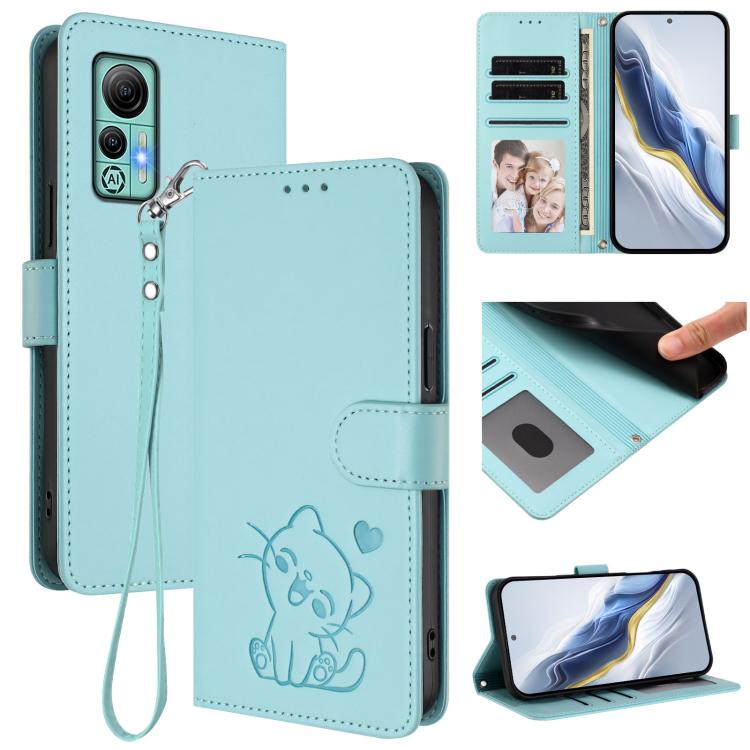 Embossed Heart Cat Leather Phone Case with Hand Strap, For Ulefone Note 14