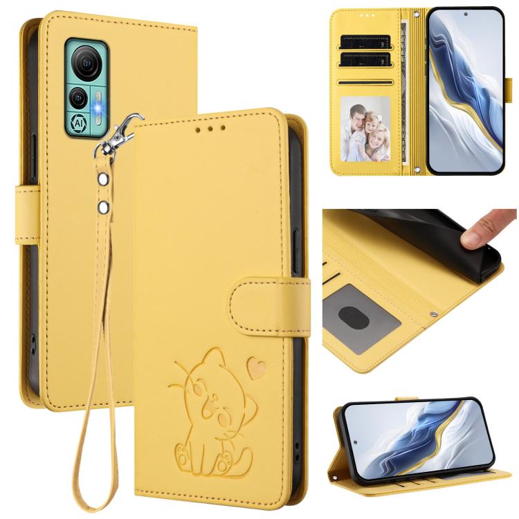 Embossed Heart Cat Leather Phone Case with Hand Strap, For Ulefone Note 14