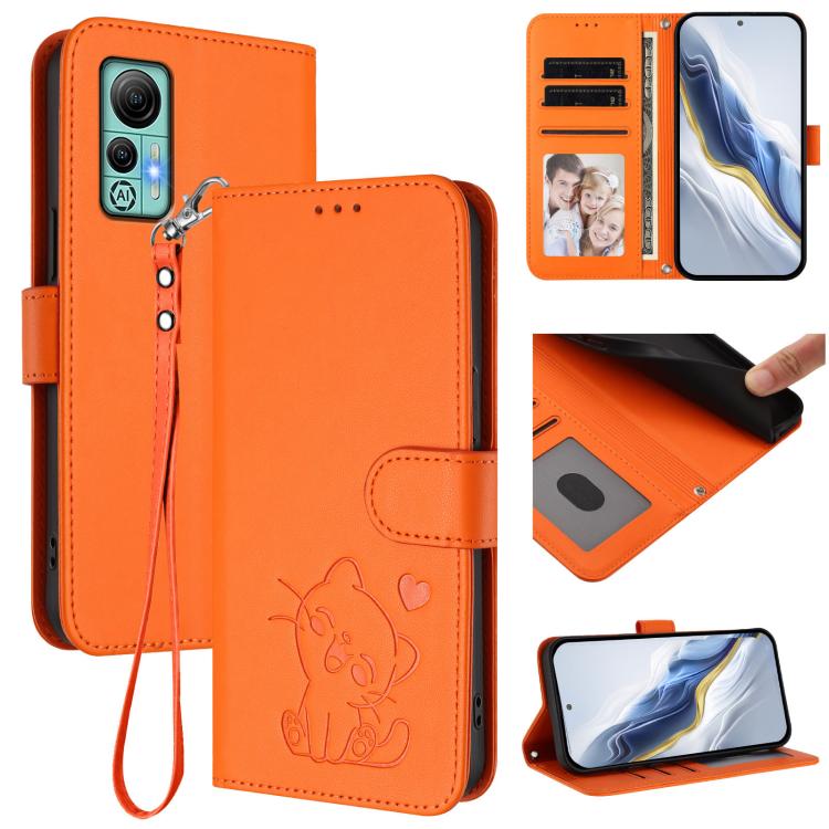 Embossed Heart Cat Leather Phone Case with Hand Strap, For Ulefone Note 14
