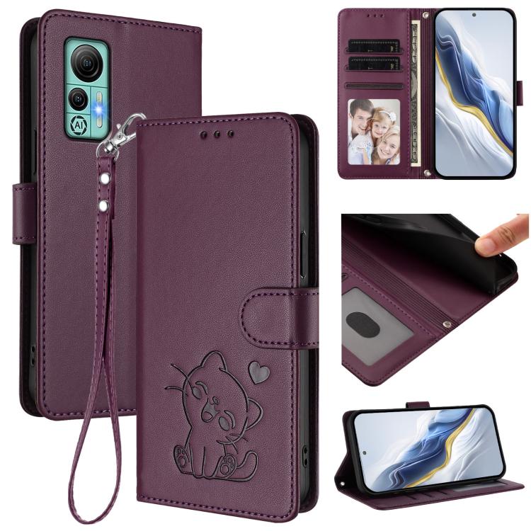 Embossed Heart Cat Leather Phone Case with Hand Strap, For Ulefone Note 14
