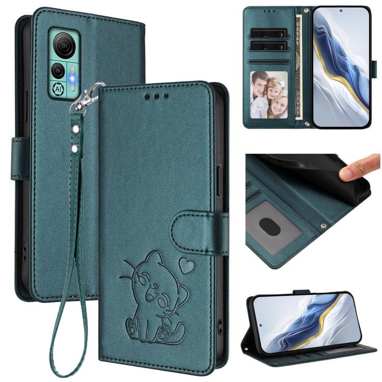 Embossed Heart Cat Leather Phone Case with Hand Strap, For Ulefone Note 14