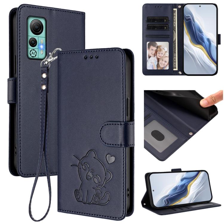 Embossed Heart Cat Leather Phone Case with Hand Strap, For Ulefone Note 14