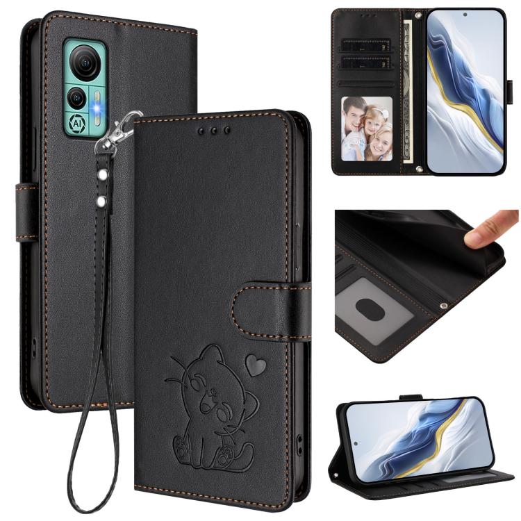 Embossed Heart Cat Leather Phone Case with Hand Strap, For Ulefone Note 14