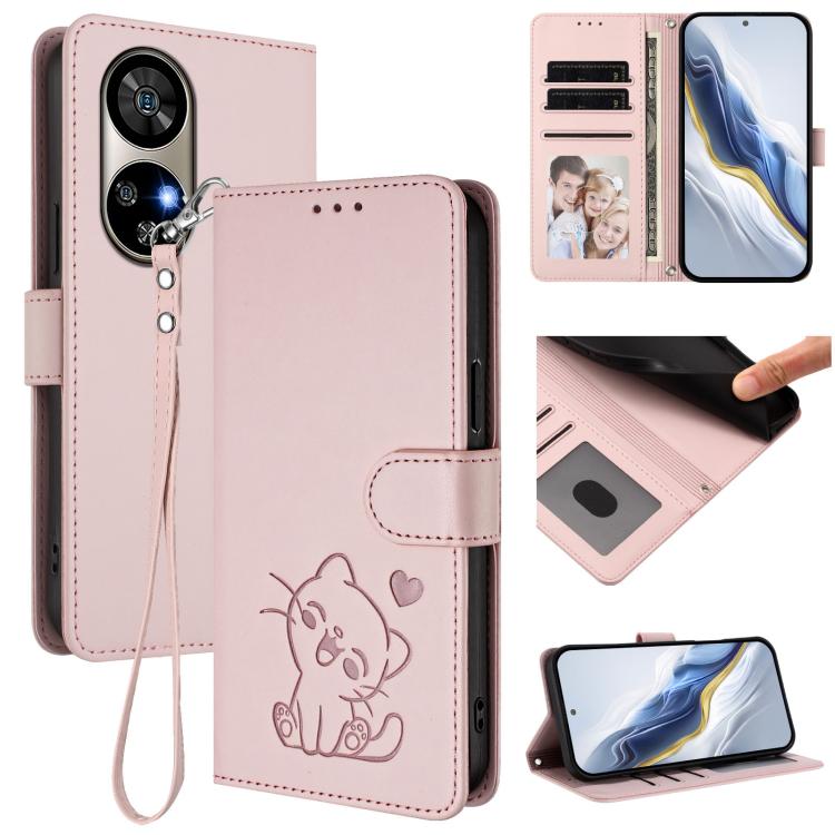 Embossed Heart Cat Leather Phone Case with Hand Strap, For Ulefone Note 17 Pro, For Ulefone Note 16 Pro