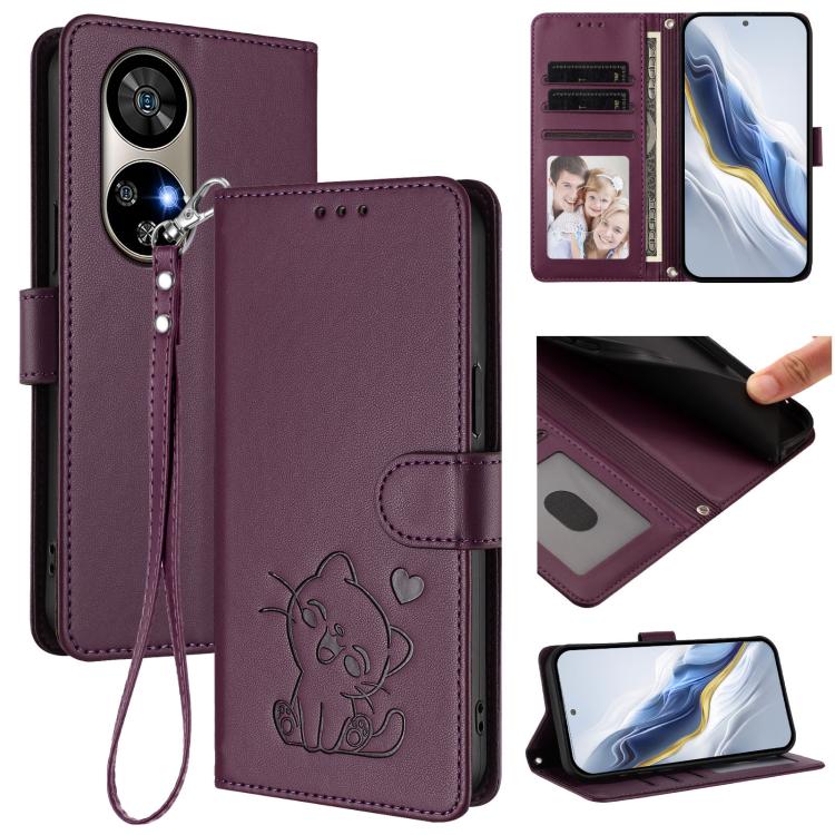 Embossed Heart Cat Leather Phone Case with Hand Strap, For Ulefone Note 17 Pro, For Ulefone Note 16 Pro
