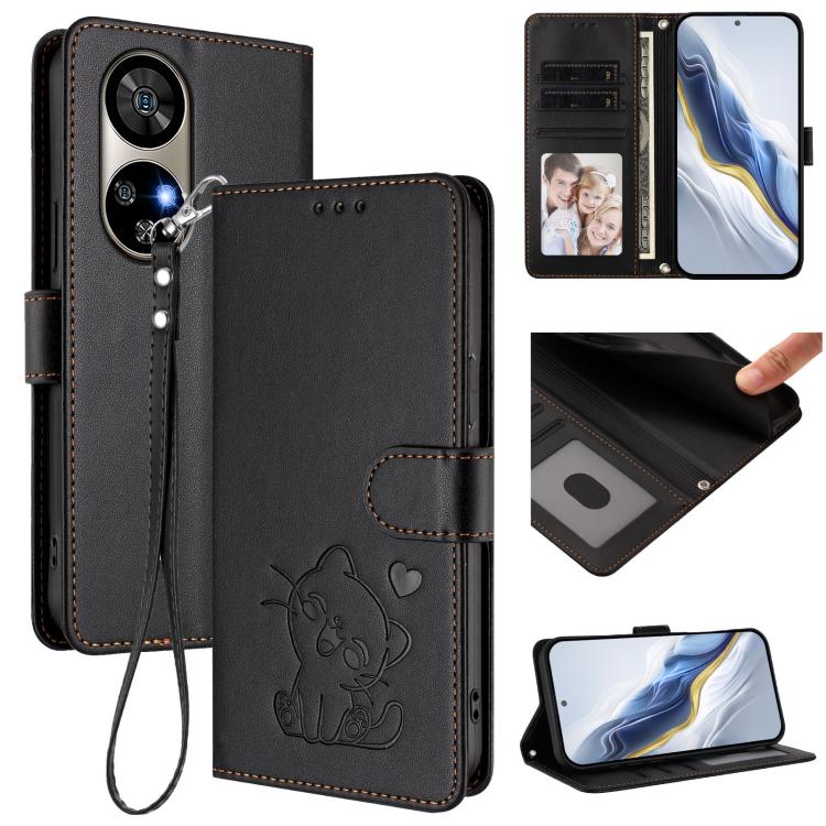 Embossed Heart Cat Leather Phone Case with Hand Strap, For Ulefone Note 17 Pro, For Ulefone Note 16 Pro