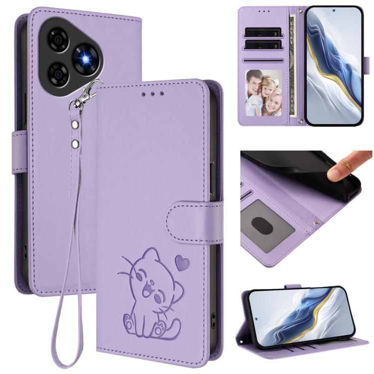 Embossed Heart Cat Leather Phone Case with Hand Strap, For Ulefone Note 20 Pro, For Ulefone Note 19