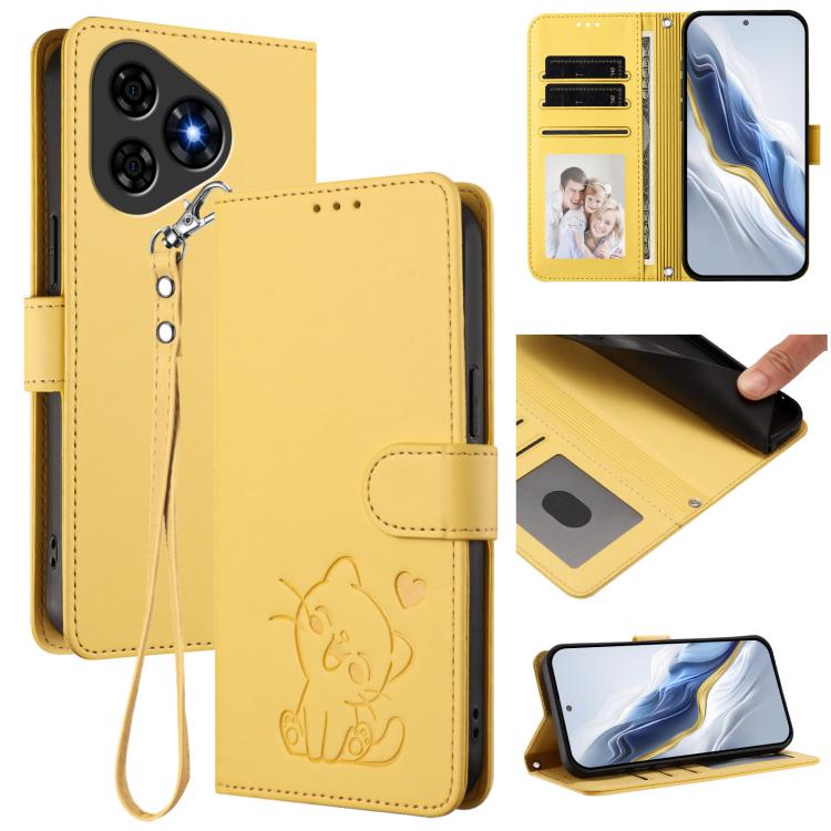 Embossed Heart Cat Leather Phone Case with Hand Strap, For Ulefone Note 20 Pro, For Ulefone Note 19