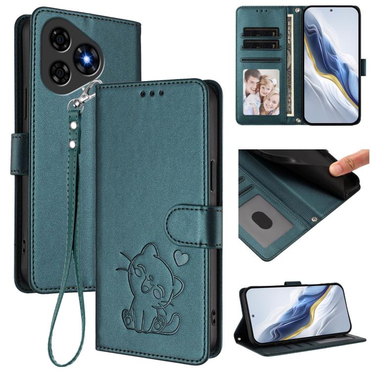 Embossed Heart Cat Leather Phone Case with Hand Strap, For Ulefone Note 20 Pro, For Ulefone Note 19
