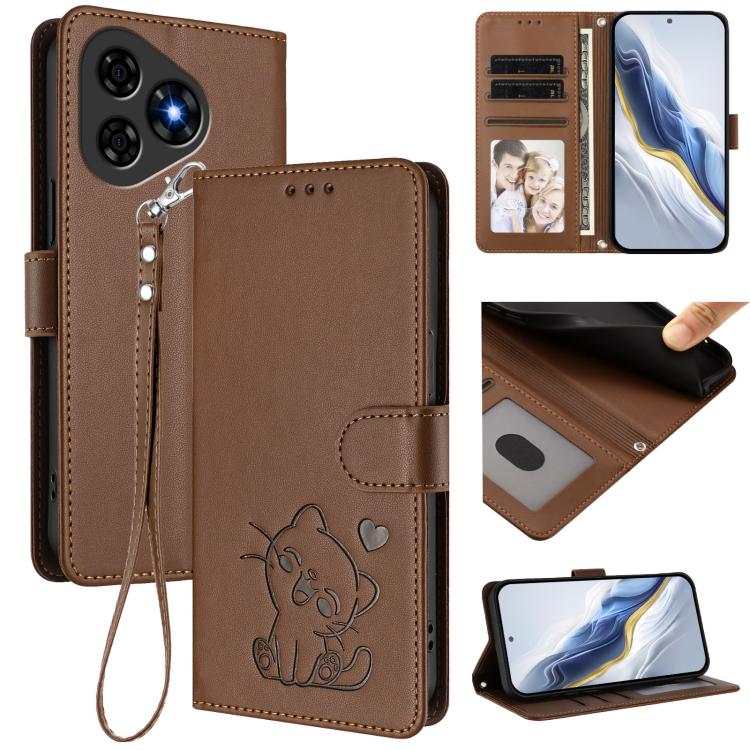 Embossed Heart Cat Leather Phone Case with Hand Strap, For Ulefone Note 20 Pro, For Ulefone Note 19
