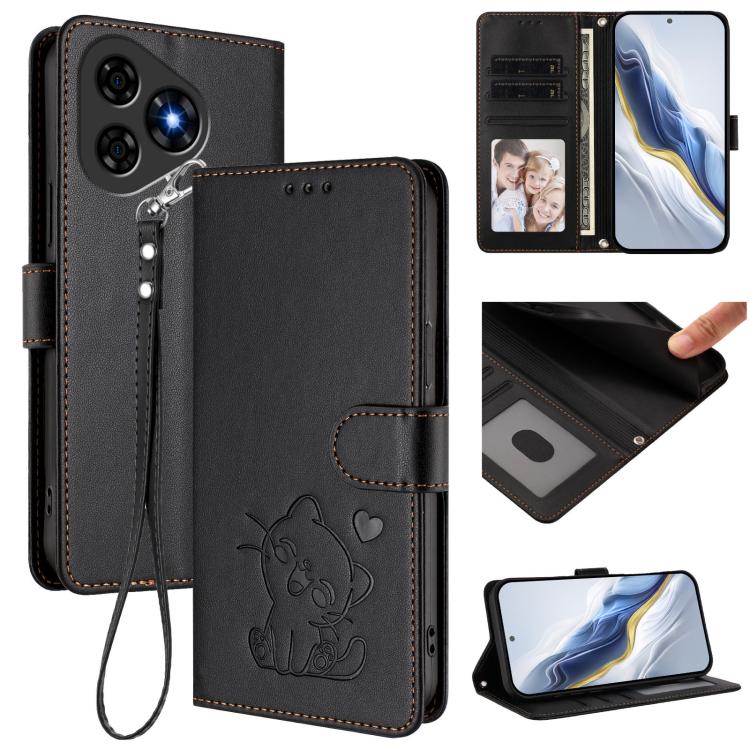 Embossed Heart Cat Leather Phone Case with Hand Strap, For Ulefone Note 20 Pro, For Ulefone Note 19
