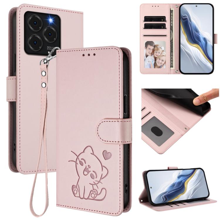 Embossed Heart Cat Leather Phone Case with Hand Strap, For Ulefone Note 20 Pro, For Ulefone Note 19