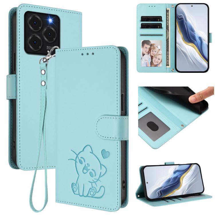 Embossed Heart Cat Leather Phone Case with Hand Strap, For Ulefone Note 20 Pro, For Ulefone Note 19