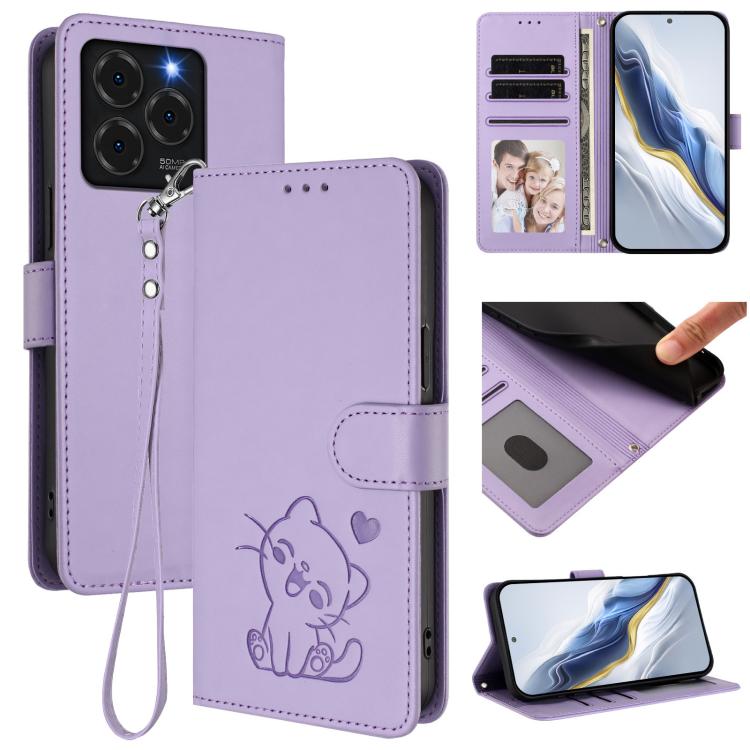 Embossed Heart Cat Leather Phone Case with Hand Strap, For Ulefone Note 20 Pro, For Ulefone Note 19