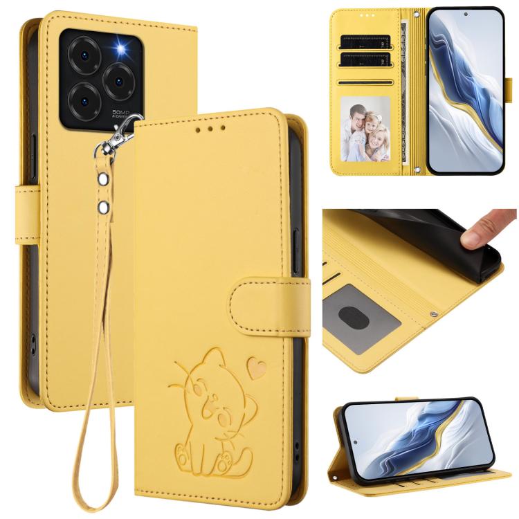 Embossed Heart Cat Leather Phone Case with Hand Strap, For Ulefone Note 20 Pro, For Ulefone Note 19