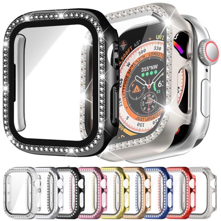 xDfind Single Row Diamond Tempered Glass Film Integrated PC Watch Case, For Apple Watch Series 9 / 8 / 7 41mm, For Apple Watch Series 3 / 2 / 1 38mm