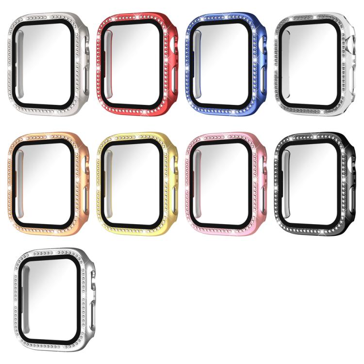 xDfind Single Row Diamond Tempered Glass Film Integrated PC Watch Case, For Apple Watch Series 11 46mm / 10 46mm, For Apple Watch Series 11 42mm / 10 42mm