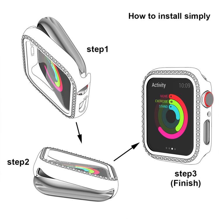 xDfind Single Row Diamond Tempered Glass Film Integrated PC Watch Case, For Apple Watch Series 9 / 8 / 7 41mm, For Apple Watch Series 3 / 2 / 1 38mm