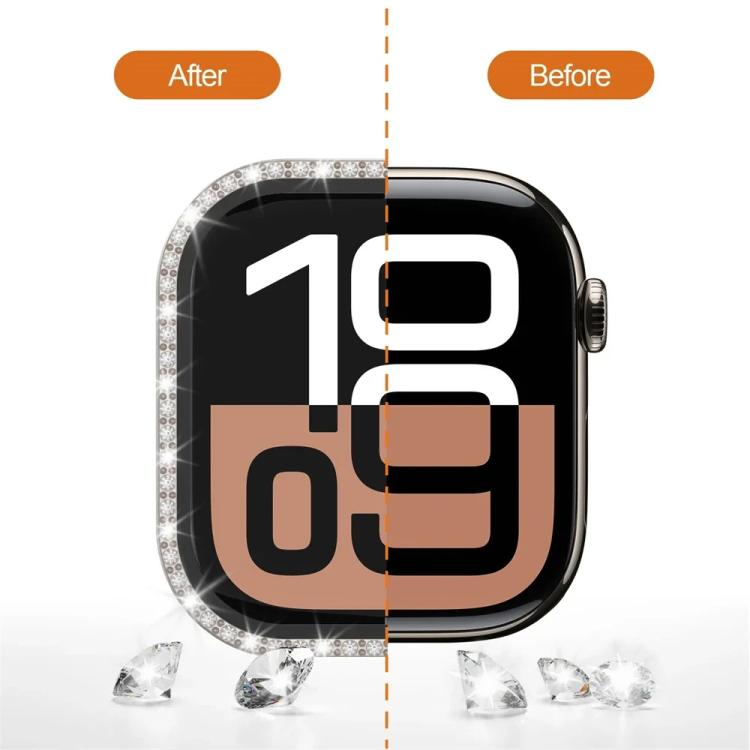 xDfind Single Row Diamond Tempered Glass Film Integrated PC Watch Case, For Apple Watch Series 11 46mm / 10 46mm, For Apple Watch Series 11 42mm / 10 42mm