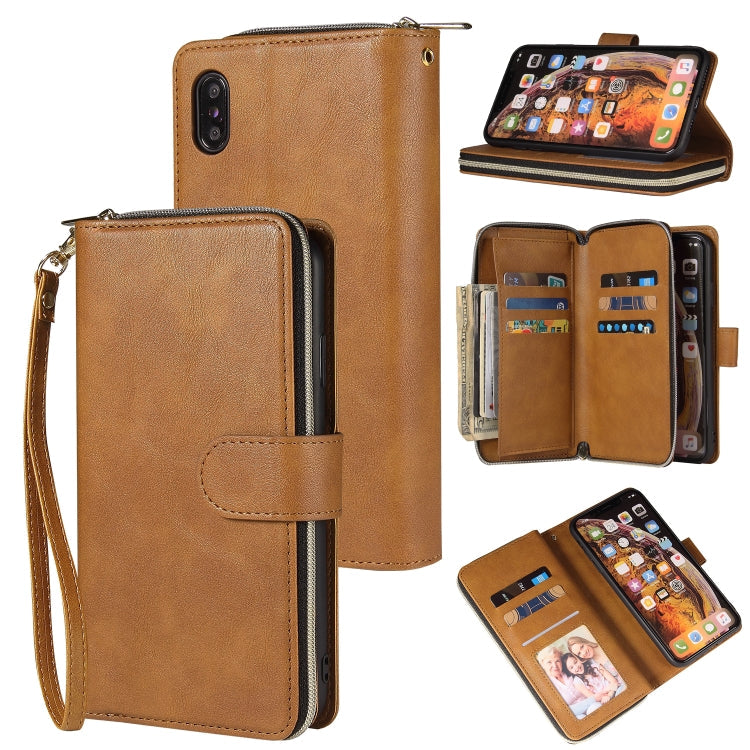 Zipper Wallet Bag Horizontal Flip PU Leather Case with Holder & 9 Card Slots & Wallet & Lanyard & Photo Frame, For iPhone 12 mini, For iPhone 12 / 12 Pro, For iPhone 12 Pro Max, For iPhone X / XS