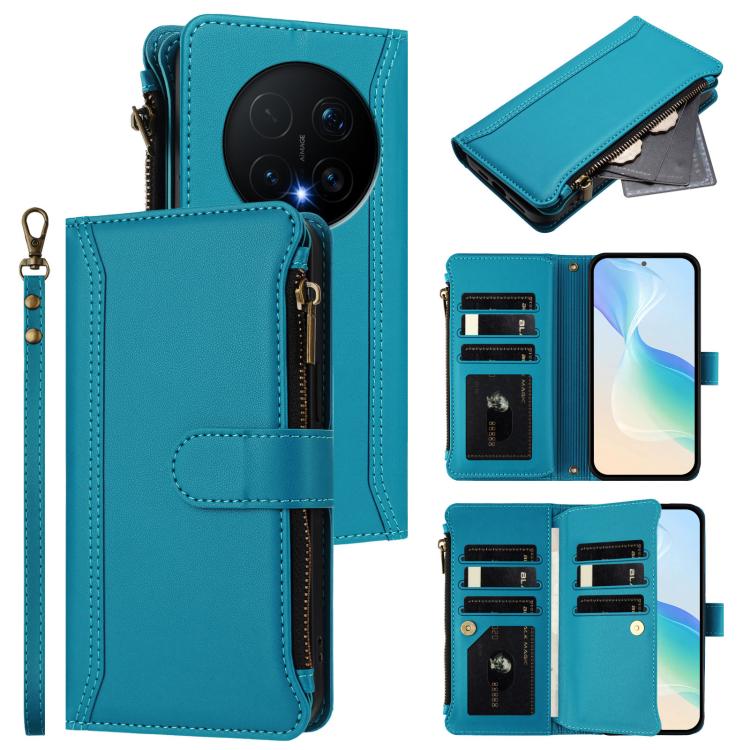 Magnetic Closure 9 Card Slots Zipper Leather Case with Hand Strap, For Honor Magic8 Pro, For Honor Magic8